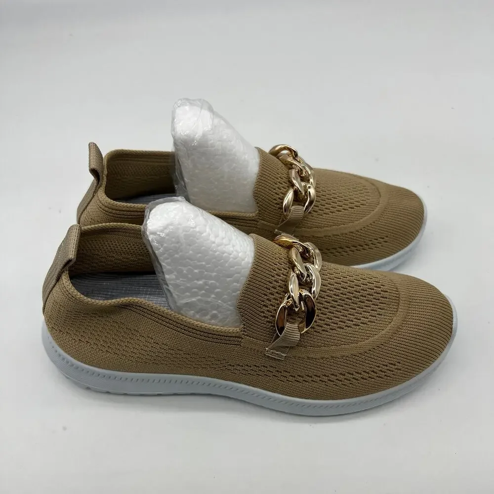 Sneakers Trendy Mesh Loafers Breathable Slip on Shoes Brown Size 6.5US / 37CN